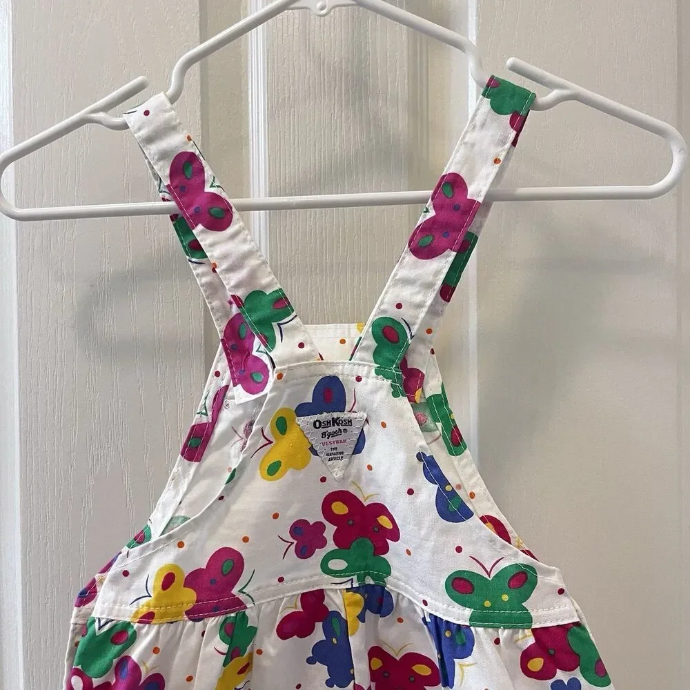 Vintage Oshkosh B'gosh Butterfly Overall Shorts Shortalls USA Girls 6X w/ TAGS